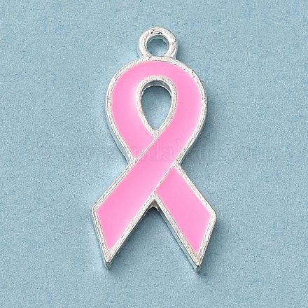 Pendenti in smalto in lega a tema nastro rosa per la consapevolezza del cancro al seno ENAM-A147-01L-1