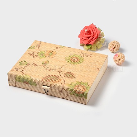 Flower Pattern Cuboid Bamboo Jewelry Presentation Boxes ODIS-N022-01-1