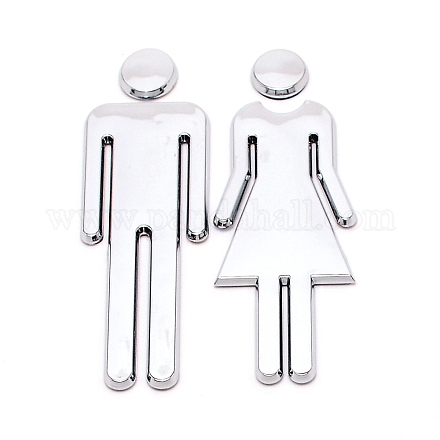 電気メッキ ABS プラスチックの女性と男性のバスルーム サイン ステッカー  公衆トイレの看板  壁のドアの付属品の印のため  銀  120x38x38mm  2個/セット AJEW-WH0252-24-1