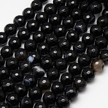 Natural Black Striped Agate/Banded Agate Beads Strands G-G581-10mm-03-1
