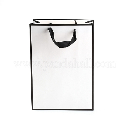 長方形の紙袋  ハンドル付き  ギフトバッグやショッピングバッグ用  ホワイト  20x10x0.6x28cm CARB-F007-01D-01-1