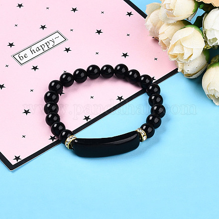 Природные обсидиана бисером браслеты простирания BJEW-T022-04A-1