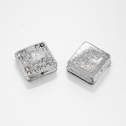 合金結晶のラインストーン正方形のビーズ  プラチナ  14x14x5mm  穴：1.5mm RB-J513-01P-1