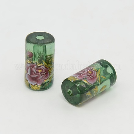 Flower Printed Transparent Acrylic Column Beads TACR-O001-01D-1