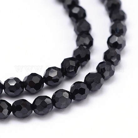 Facettes rondes spinelle naturel noir brins de perles G-P114-04-4mm-1