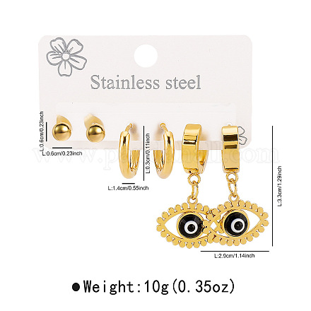 3 пара серег-эмалей от сглаза из нержавеющей стали 304 FS-WGD16A1-03-1