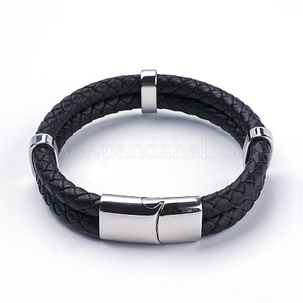 Braided Leather Cord Multi-Strand Bracelets BJEW-F291-30P-1