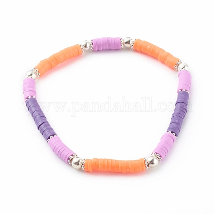 Bracelets extensibles perlés heishi en pâte polymère à la main BJEW-JB06146-03-1
