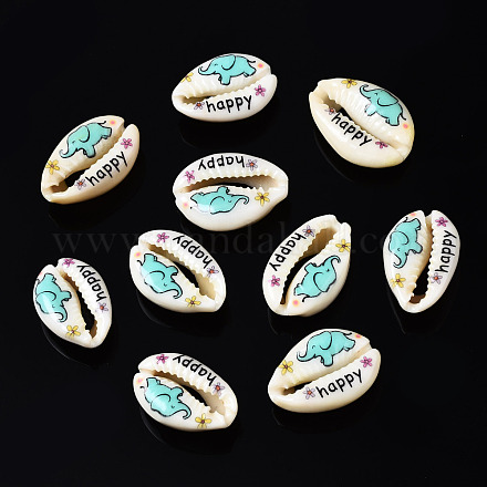 Printed Natural Cowrie Shell Beads SSHEL-N032-29-1