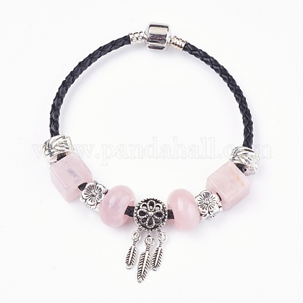 Natural Rose Quartz Beads Cord Bracelets BJEW-O162-G02-1