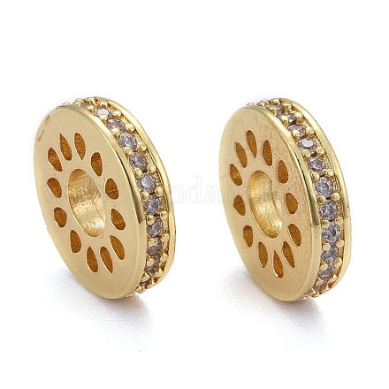 Hollow Brass Micro Pave Clear Cubic Zirconia Beads KK-P192-03G-1