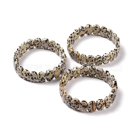 Bracelet extensible perlé ovale en jaspe dalmatien naturel G-E010-01K-1