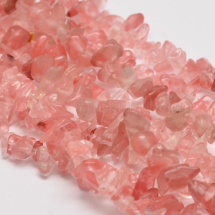 Perles cerise aux pépites de verre de quartz brins X-G-L269-41-1