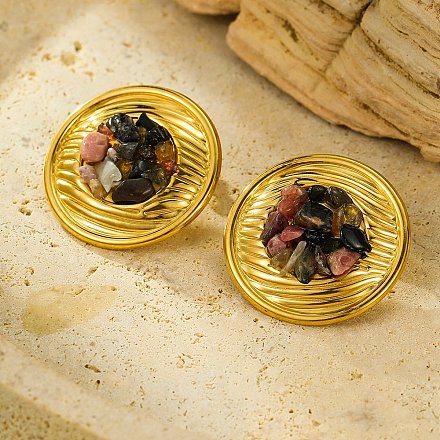 Серьги-гвоздики из нержавеющей стали 304 с натуральным агатом и кристаллами EJEW-R012-02G-03-1