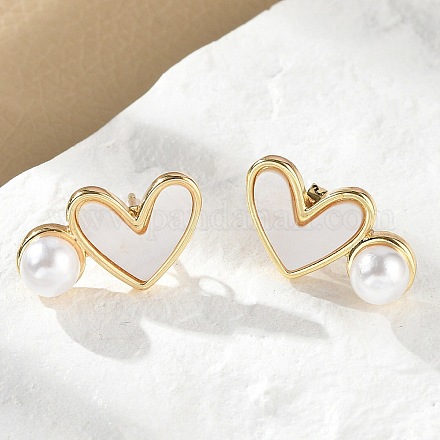 Серьги-гвоздики из латуни в форме сердца EJEW-C141-01G-02-1