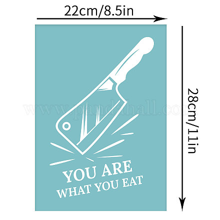 粘着性のシルクスクリーン印刷ステンシル  木に塗るため  DIYデコレーションTシャツ生地  あなたが食べるものであるという言葉のナイフ  空色  28x22cm DIY-WH0173-024-1