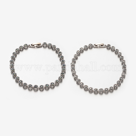 Модные женские браслеты-цепочки с плоскими круглыми звеньями и микропаве из кубического циркония BJEW-E249-78-1