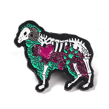 Mouton squelette avec épingle en émail coeur pour halloween JEWB-F015-05EB-1