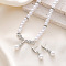 Angel Wing Alloy Crystal Rhinestone & Plastic Imitation Pearl Pendant Necklaces & Stud Dangle Earrings Sets, Platinum, 18.90 inch(48cm)