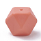 Food Grade Eco-Friendly Silicone Focal Beads, Faceted Cube, Coral, 14x14x14mm, Hole: 2mm