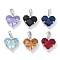 Brass Charms, with Micro Pave Cubic Zirconia, Faceted, Mixed Color, Heart, Real Platinum Plated, 14.5x13.5x5mm, Hole: 4x2.5mm