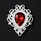 Zinc Alloy Cabochons, with Faceted Acrylic Rhinestone, Silver, Teardrop, Red, 32.5x26.5x5mm, Hole: 1.2mm