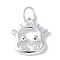925 Sterling Silver Chinese Zodiac Outline Charms, with Jump Rings, Silver Color Plated, Cattle, 9.5~15x10~11.5x1~2mm, Hole: 3.5mm