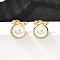 Bowknot with Round Brass Micro Pave Clear Cubic Zirconia Stud Earrings, with Plastic Imitation Pearl, Cadmium Free & Lead Free, Golden, 10x9mm