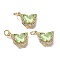 Brass Micro Pave Cubic Zirconia Pendants, Bowknot, with Glass & Loop, Long-Lasting, Lead Free & Cadmium Free, with Glitter Powder, Faceted, Light Green, Real 18K Gold Plated, 10.5x15.5x4.5mm, Hole: 3mm