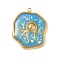 304 Stainless Steel Epoxy Resin with Natural Shell and Sequins Inside Pendants, Nuggets with Fish Charms, Real 18K Gold Plated, PVD Vacuum Plating, Deep Sky Blue, 24x20x2.5mm, Hole: 1.5mm