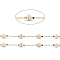 Handmade Brass Cable Chains, with Dyed Synthetic Turquoise Beads and Spool, Soldered, Long-Lasting Plated, Round, Real 18K Gold Plated, White, 2x1x0.3mm, about 32.8 Feet(10m)/roll