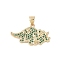 Brass Micro Pave Cubic Zirconia Pendants, Cadmium Free & Nickel Free & Lead Free, Real 18K Gold Plated, Dinosaur, Green, 14x25x3mm, Hole: 4x3.5mm