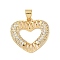 Brass Micro Pave Cubic Zirconia Pendants, Heart, Cadmium Free & Lead Free, Long-Lasting Plated, Rack Plating, Real 18K Gold Plated, 18x20x2.5mm, Hole: 4x3.5mm