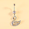 316L Surgical Stainless Steel Pave Cubic Zirconia Enamel Dangle Curved Barbell Belly Rings, Stainless Steel Color, Swan, Bar Length: 3/8