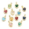 Glass Charms, Heart, with Rack Plating Brass Findings, Cadmium Free & Lead Free, Long-Lasting Plated, Faceted, Mixed Color, 12x7.5x3.5mm, Hole: 3x2.5mm