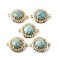 Natural Amazonite Faceted Connector Charms, Brass Micro Pave Clear Cubic Zirconia Flat Round Gems Links, Golden, Rack Plating, 21x16x7mm, Hole: 1.6mm