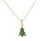 Christmas Alloy Enamel Pendant Necklaces for Women, Golden, Green, Christmas Tree, 17.72 inch(45cm), Pendant: 22x13mm