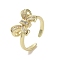 Brass Micro Pave Cubic Zirconia Open Cuff Ring, Bowknot, Real 16K Gold Plated, US Size 7 1/2(17.5mm)