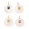 Natural Rose Quartz Flat Round Pendants, with Brass Micro Pave Cubic Zirconia Findings, Golden, The Color Of Zircon Is Random, 18.5x14x8mm, Hole: 2x1mm