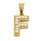 Ion Plating(IP) 304 Stainless Steel Pendants, with ABS Imitation Pearl, Letter F, 17x10.5x3.5mm, Hole: 6x3mm