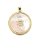 Brass Micro Pave Cubic Zirconia Pendants, with Shell, Flat Round, Cadmium Free & Lead Free, Rack Plating, Long-Lasting Plated, Real 18K Gold Plated, Seashell Color, 33x30x5mm, Hole: 4x5mm