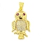 Brass Micro Pave Cubic Zirconia Pendants, Cadmium Free & Nickel Free & Lead Free, Owl, Real 18K Gold Plated, 25x14x4mm, Hole: 5x3.5mm
