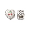Rack Plating Alloy Enamel European Beads, Cadmium Free & Nickel Free & Lead Free, Large Hole Beads, Heart with Cherry, Platinum, 11x12x9mm, Hole: 5mm