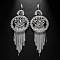 Brass Crystal Rhinestone Flat Round Tassel Stud Earrings, Platinum, 220x78mm