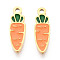 304 Stainless Steel Enamel Charms, Carrot Charm, Ion Plating(IP), Real 14K Gold Plated, Coral, 13x4.1x0.9mm, Hole: 1mm