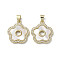 Brass Micro Pave Cubic Zirconia Pendants, with Shell, Flower, Real 18K Gold Plated, 20x18x3mm, Hole: 3.5x5mm