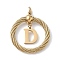 304 Stainless Steel Pendants, Twisted Flat Round with Letter, Ion Plating(IP), Real 18K Gold Plated, with Jump Rings and 201 Stainless Steel Beads, Letter D, 27x23.5~24x6mm, Hole: 3mm