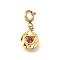 Flat Round with Heart 304 Stainless Steel Rhinestone Pendant Decorations, with Spring Ring Clasps, Ion Plating(IP), Real 18K Gold Plated, 16mm