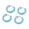 Two Tone 304 Stainless Steel Chunky Huggie Hoop Earrings with Enamel for Women, Stainless Steel Color, Deep Sky Blue, 10 Gauge, 15~16x2.5~3mm, Pin: 1mm