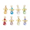 Electroplate Glass Pendants, Teardrop Shape Angel Charms, with Alloy Wings & Eco-Friendly Copper Wire Pins Loop, Faceted, Mixed Color, Golden, 22x14x7.5mm, Hole: 3.5mm